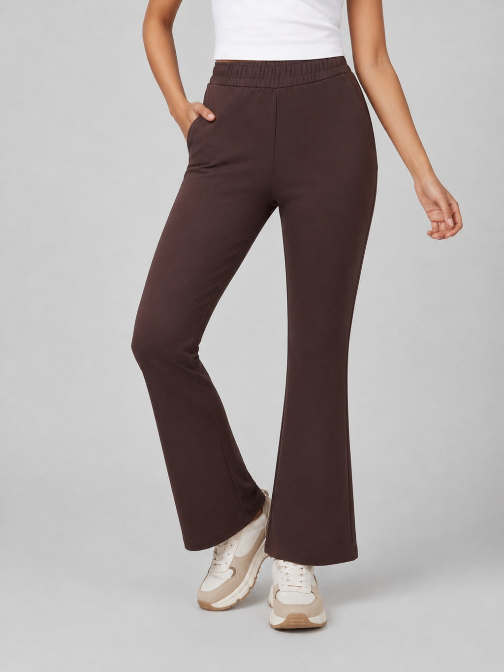 Women Brown Flared Fit Sweatpant With 2 Pocket - Image 2