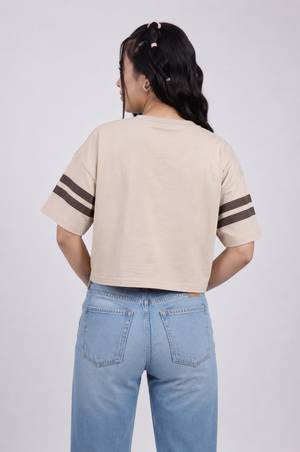 Women Beige Numeric Boxy Fit T-Shirt - Image 5