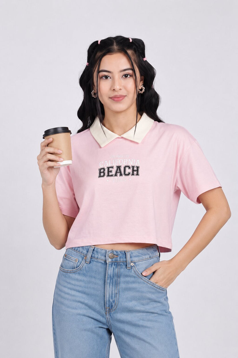 Women Pink Letter Boxy Fit T-Shirt - Image 1