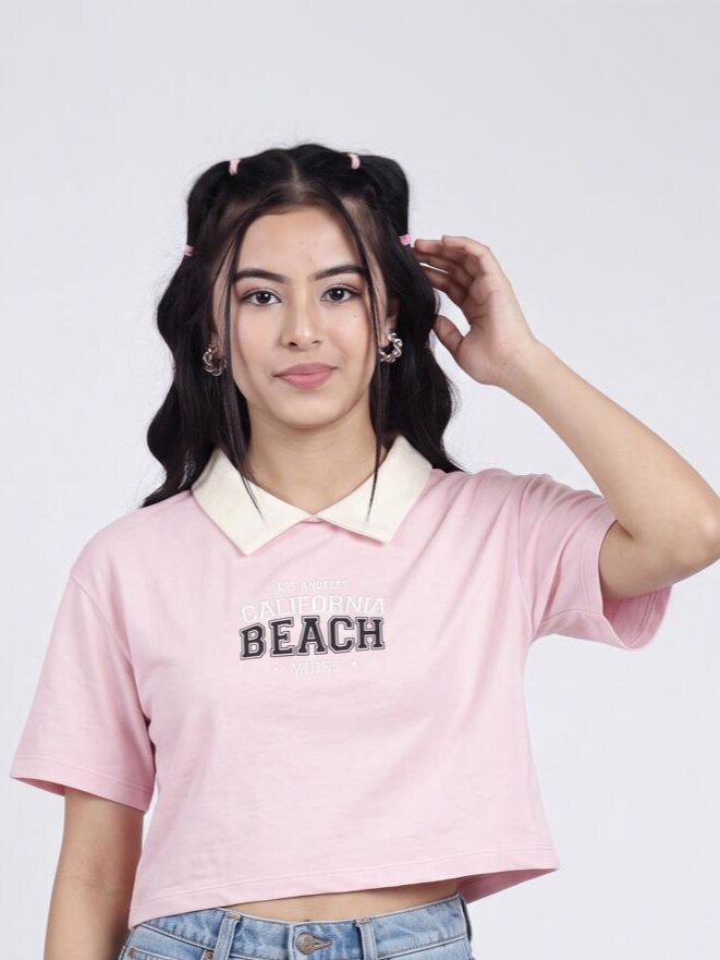 Women Pink Letter Boxy Fit T-Shirt - Image 3