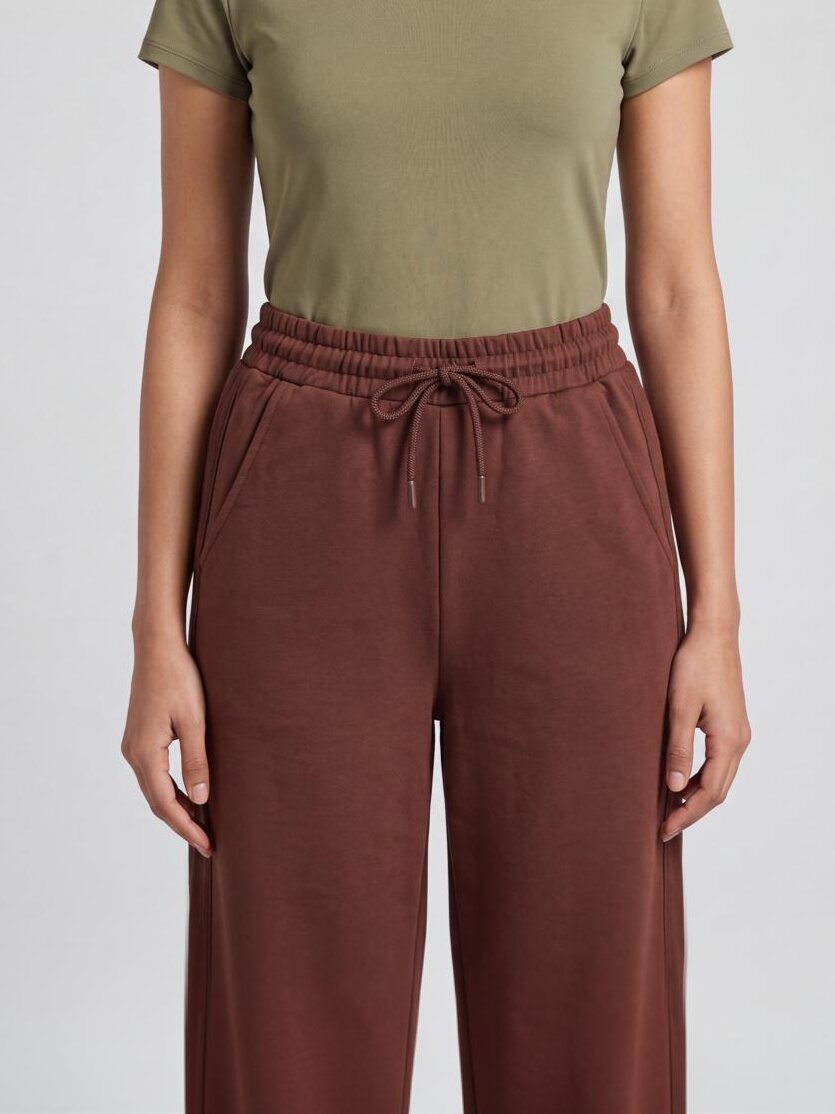Women Brown Wide Leg Fit Sweatpant With 2 Pocket - Image 3