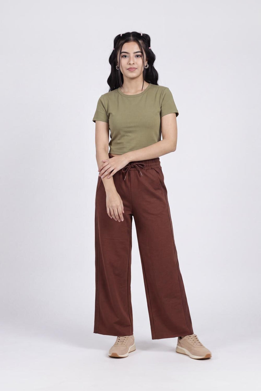 Women Brown Wide Leg Fit Sweatpant With 2 Pocket - Image 6