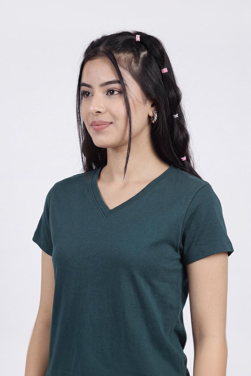 Women Dark Green Everyday Regular Fit T-Shirt - Image 3