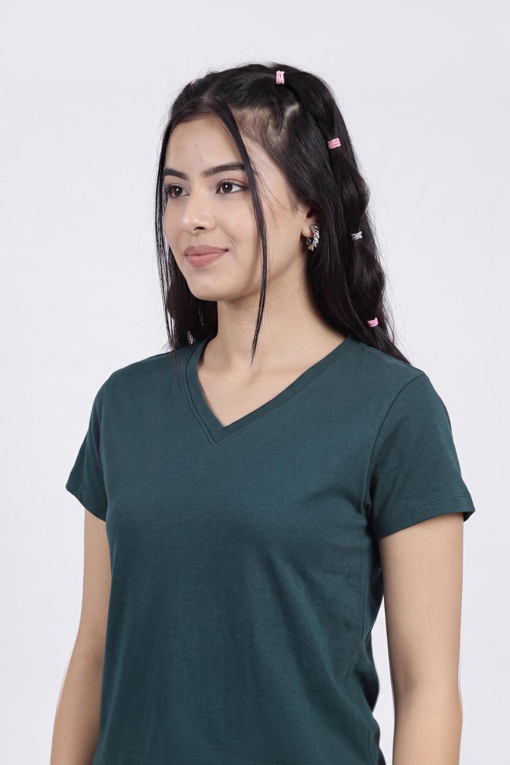 Women Dark Green Everyday Regular Fit T-Shirt - Image 3