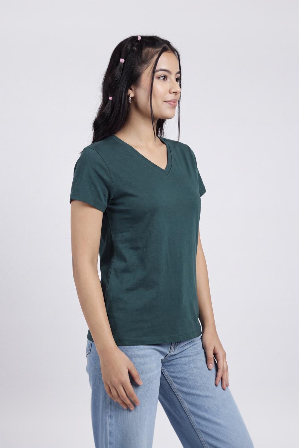 Women Dark Green Everyday Regular Fit T-Shirt - Image 4