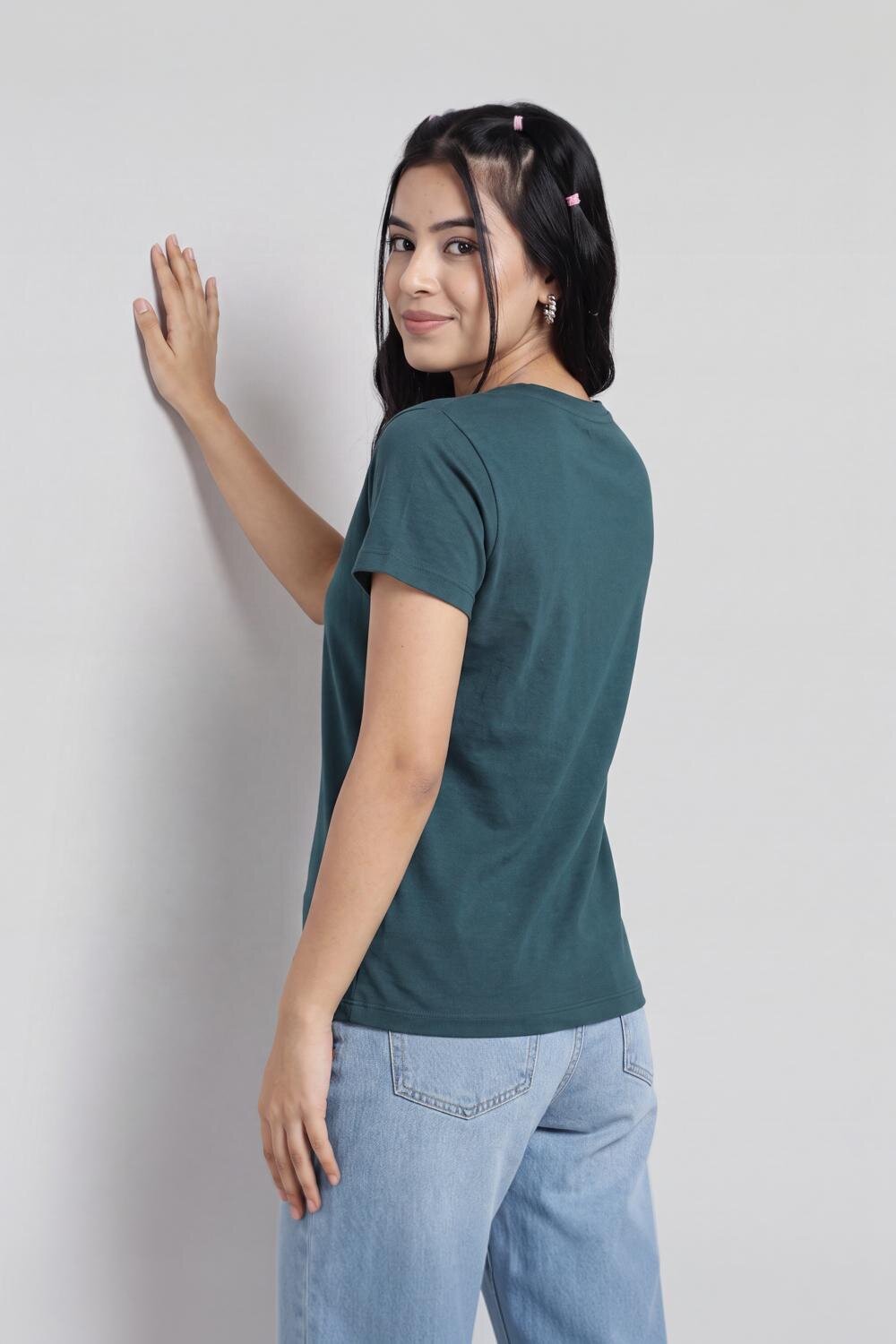 Women Dark Green Everyday Regular Fit T-Shirt - Image 5