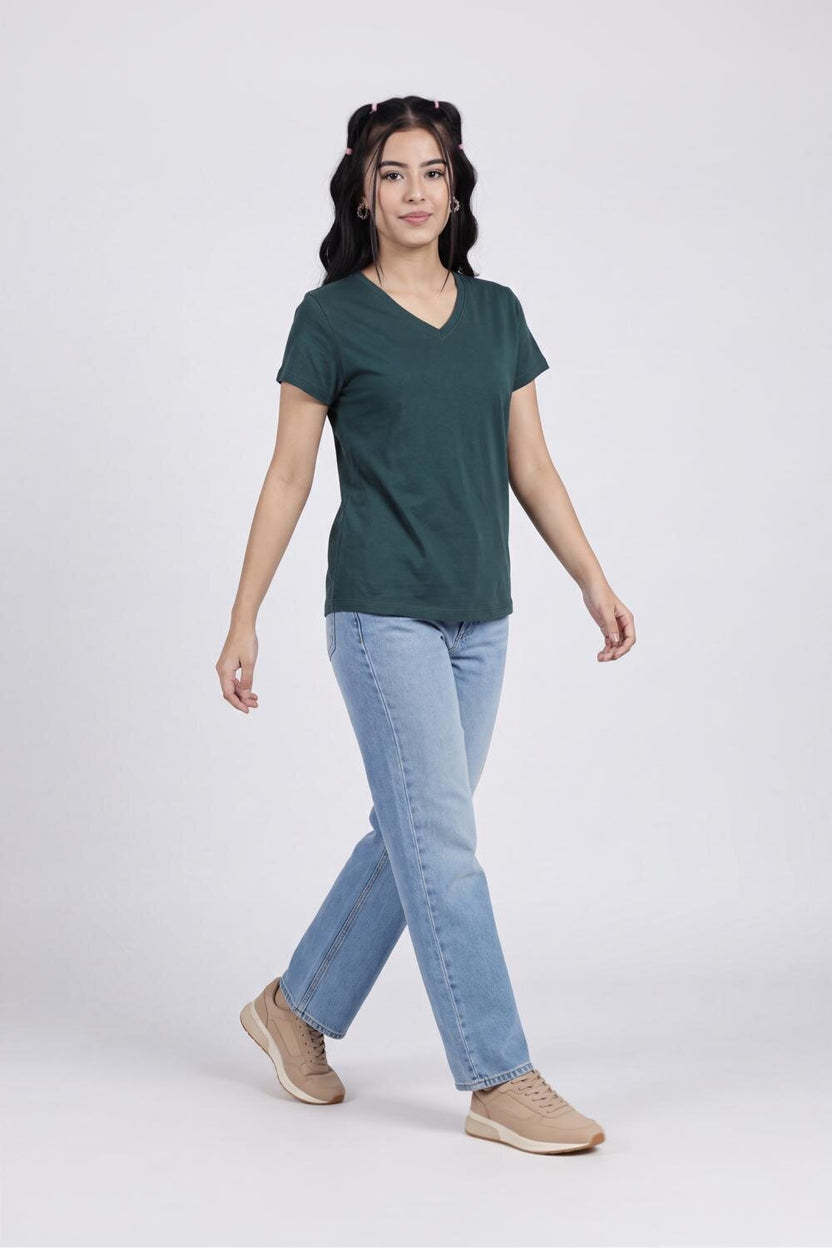 Women Dark Green Everyday Regular Fit T-Shirt - Image 6
