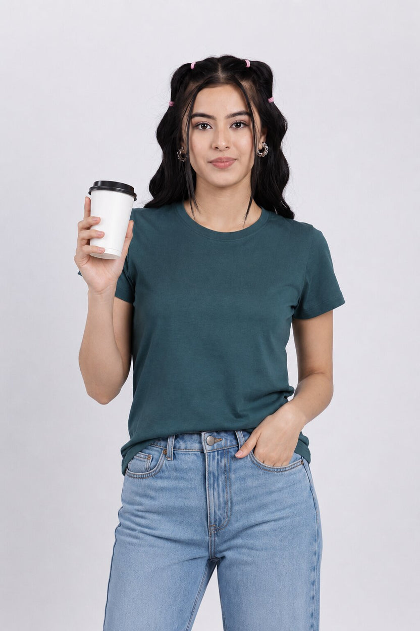 Women Dark Green Everyday Regular Fit T-Shirt - Image 1