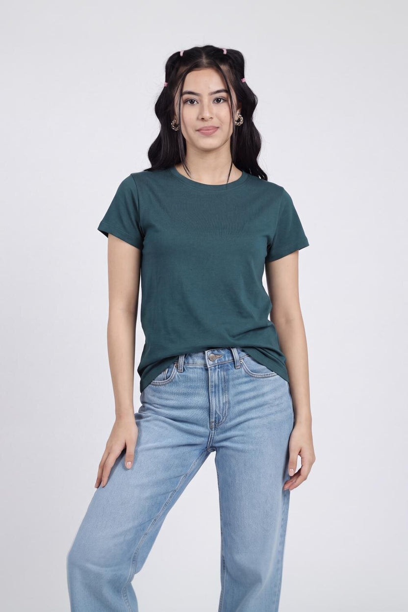 Women Dark Green Everyday Regular Fit T-Shirt - Image 2