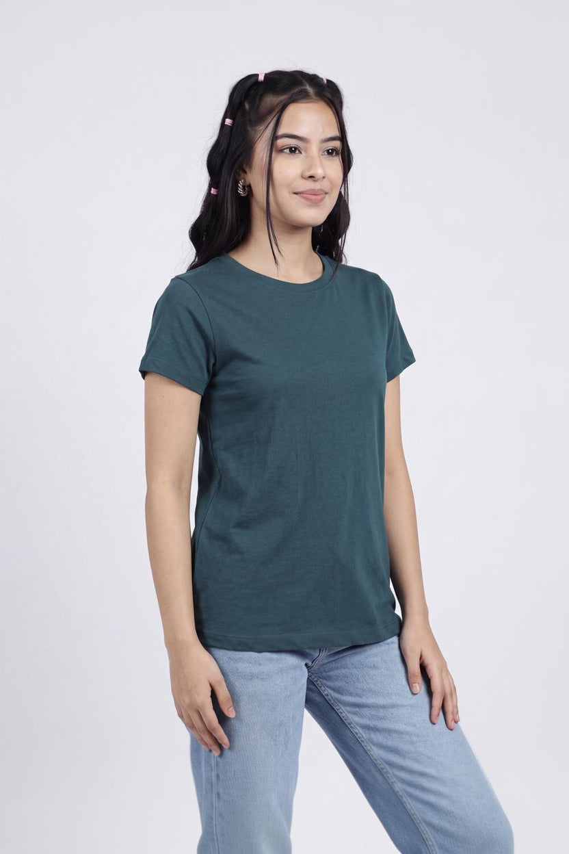 Women Dark Green Everyday Regular Fit T-Shirt - Image 4