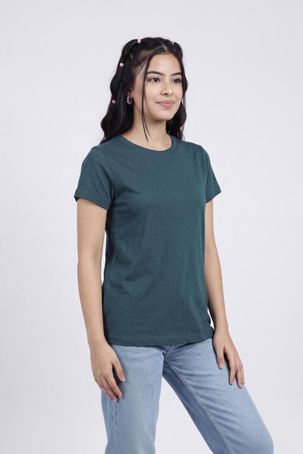 Women Dark Green Everyday Regular Fit T-Shirt - Image 4
