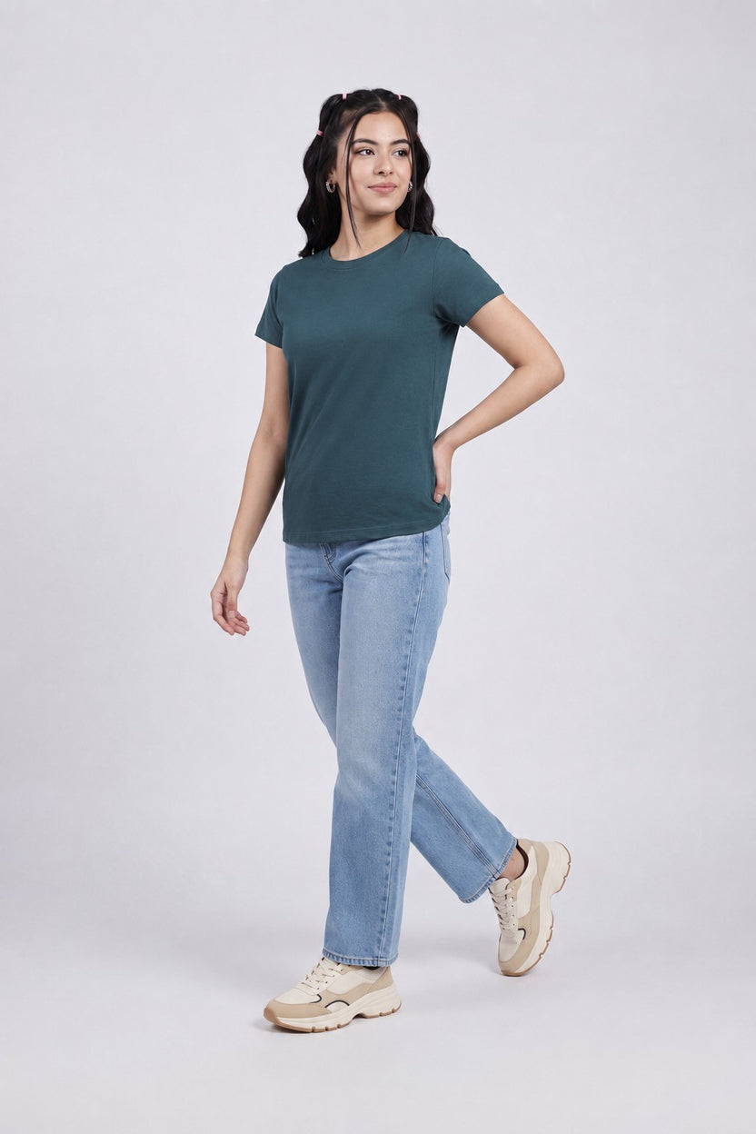 Women Dark Green Everyday Regular Fit T-Shirt - Image 6