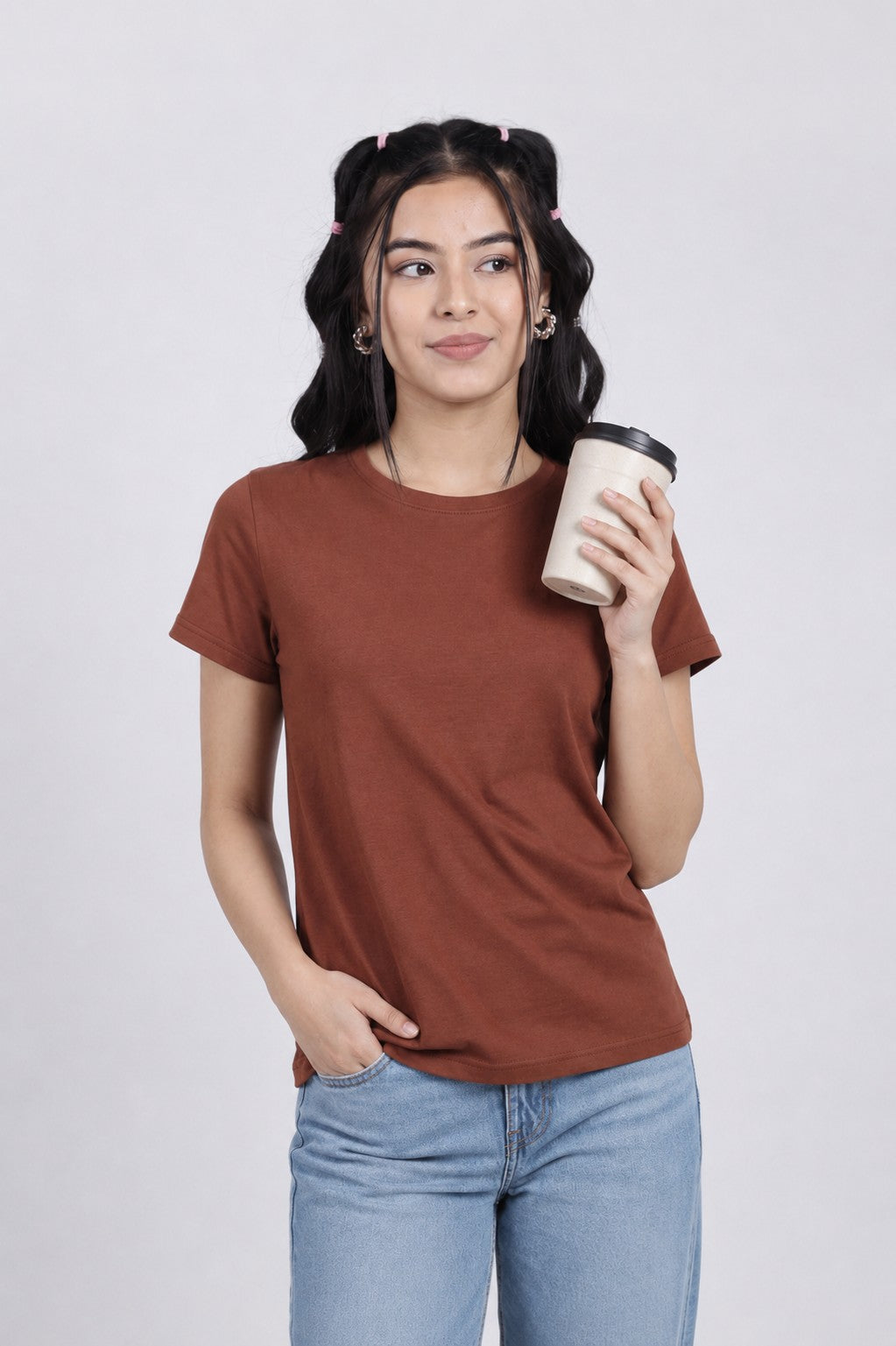 Women Brown Everyday Regular Fit T-Shirt - Image 1