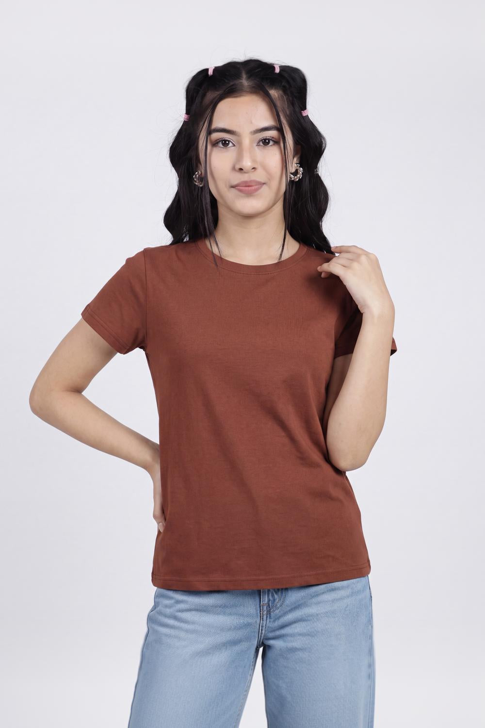 Women Brown Everyday Regular Fit T-Shirt - Image 2