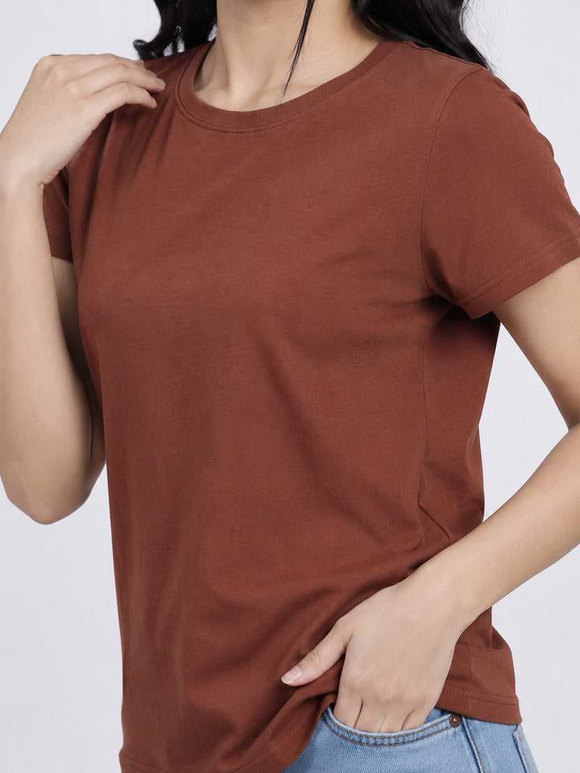 Women Brown Everyday Regular Fit T-Shirt - Image 3