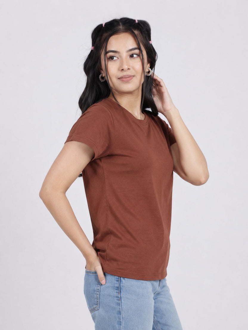 Women Brown Everyday Regular Fit T-Shirt - Image 4