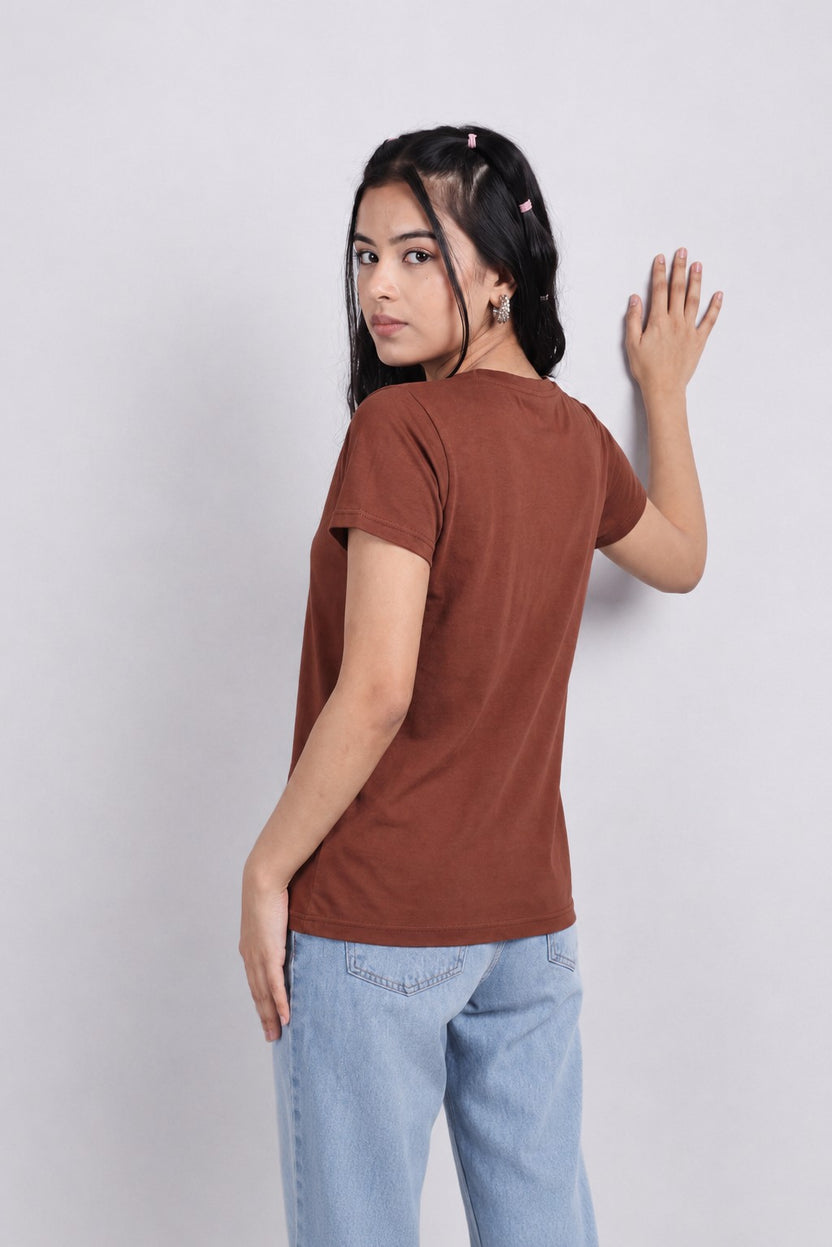 Women Brown Everyday Regular Fit T-Shirt - Image 5