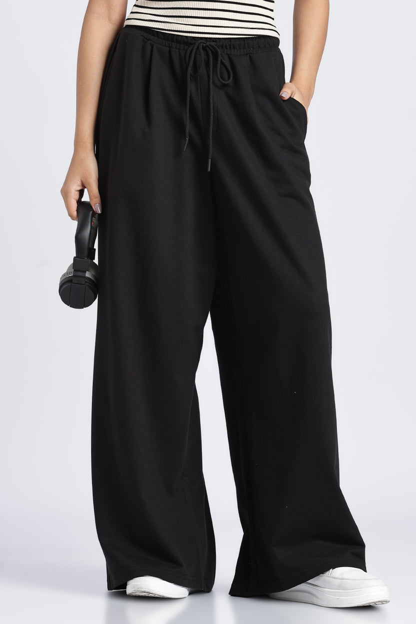 Womens Wide Leg Relaxed Solid Joggers - Image 1