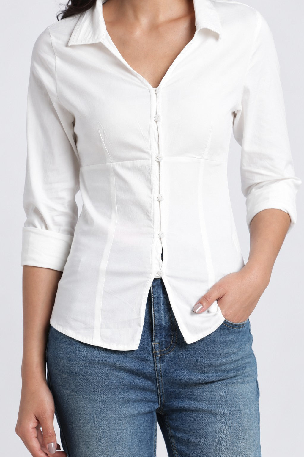 Womens Regular White Fitted Shirt - Image 3