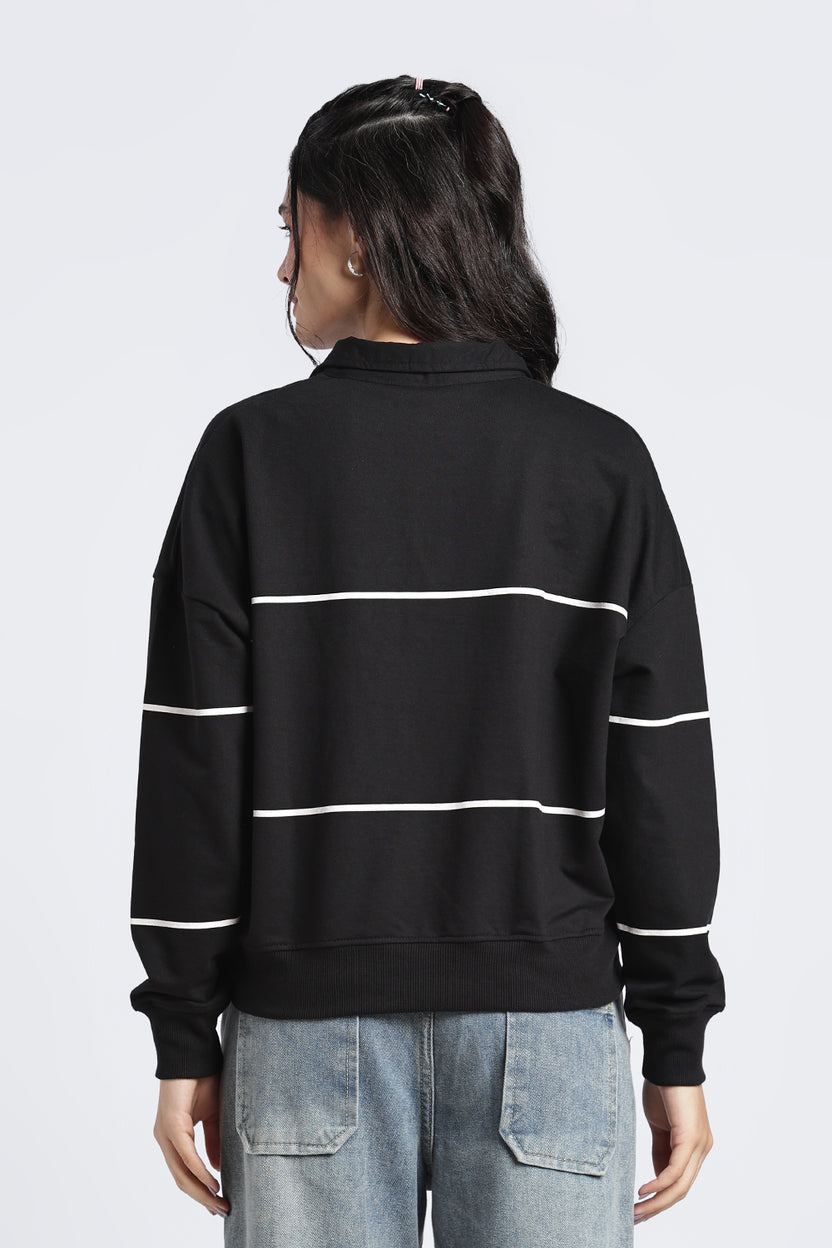 Womens Relaxed Half Zipper Black Graphic Sweatshirt - Image 5