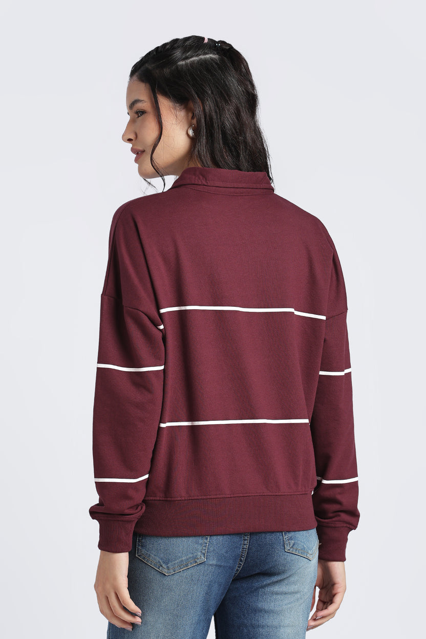 Womens Relaxed Half Zipper Maroon Graphic Sweatshirt - Image 5
