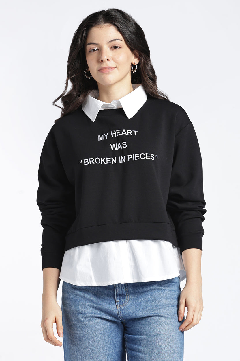 Womens Relaxed Mock Collared Graphic Black Sweatshirt - Image 2
