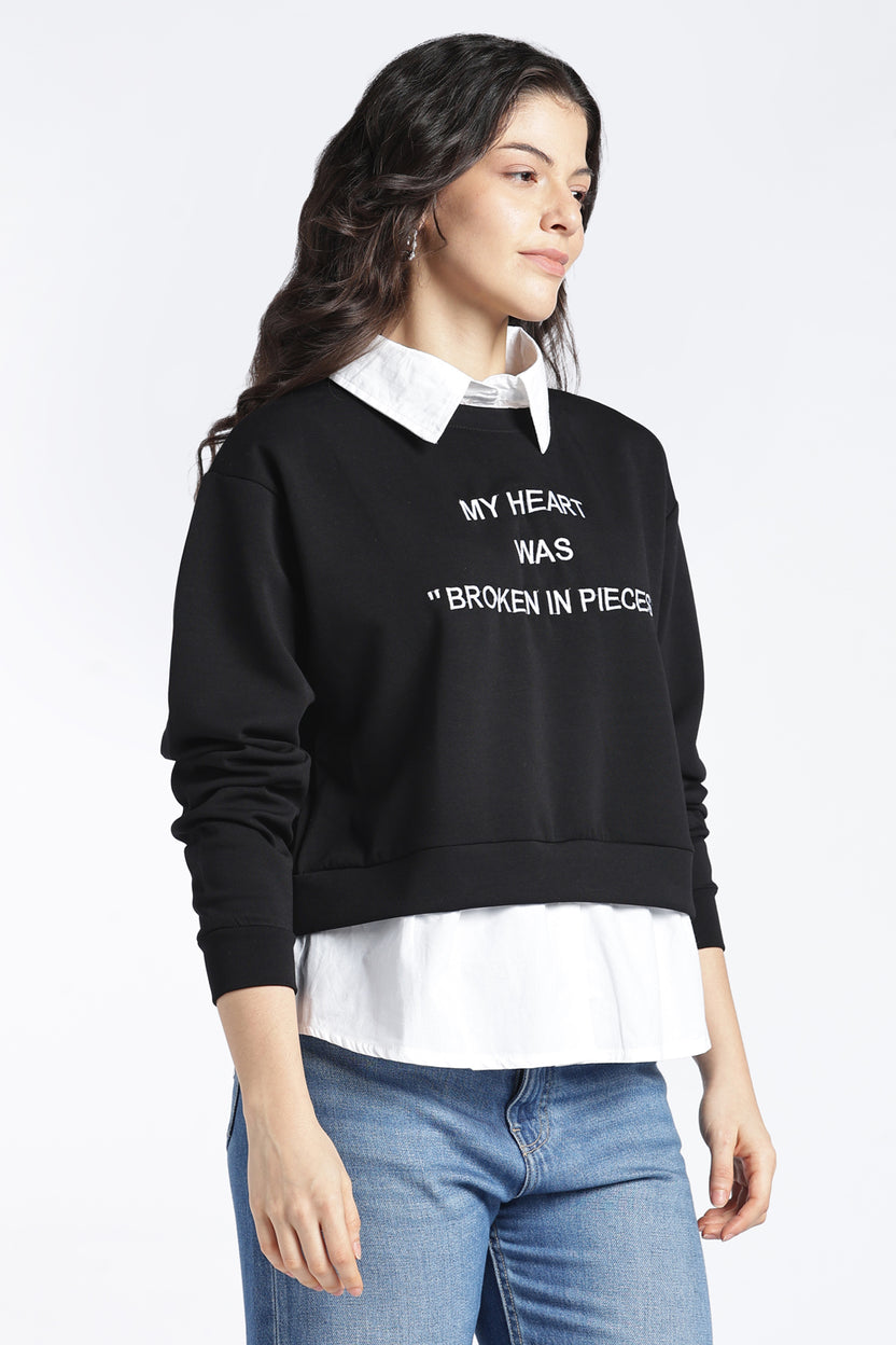 Womens Relaxed Mock Collared Graphic Black Sweatshirt - Image 4