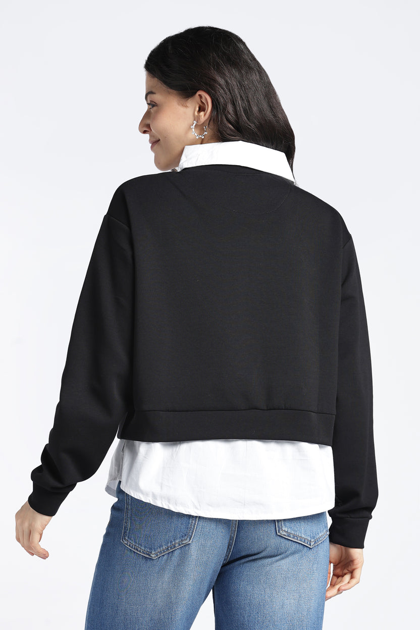 Womens Relaxed Mock Collared Graphic Black Sweatshirt - Image 5
