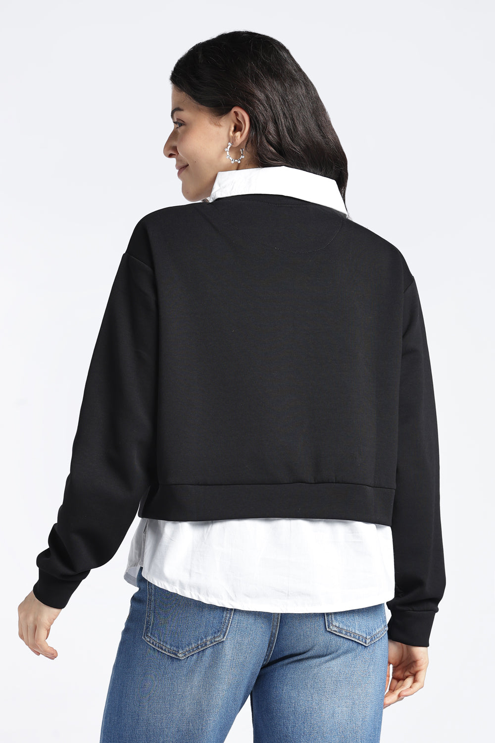 Womens Relaxed Mock Collared Graphic Black Sweatshirt - Image 5