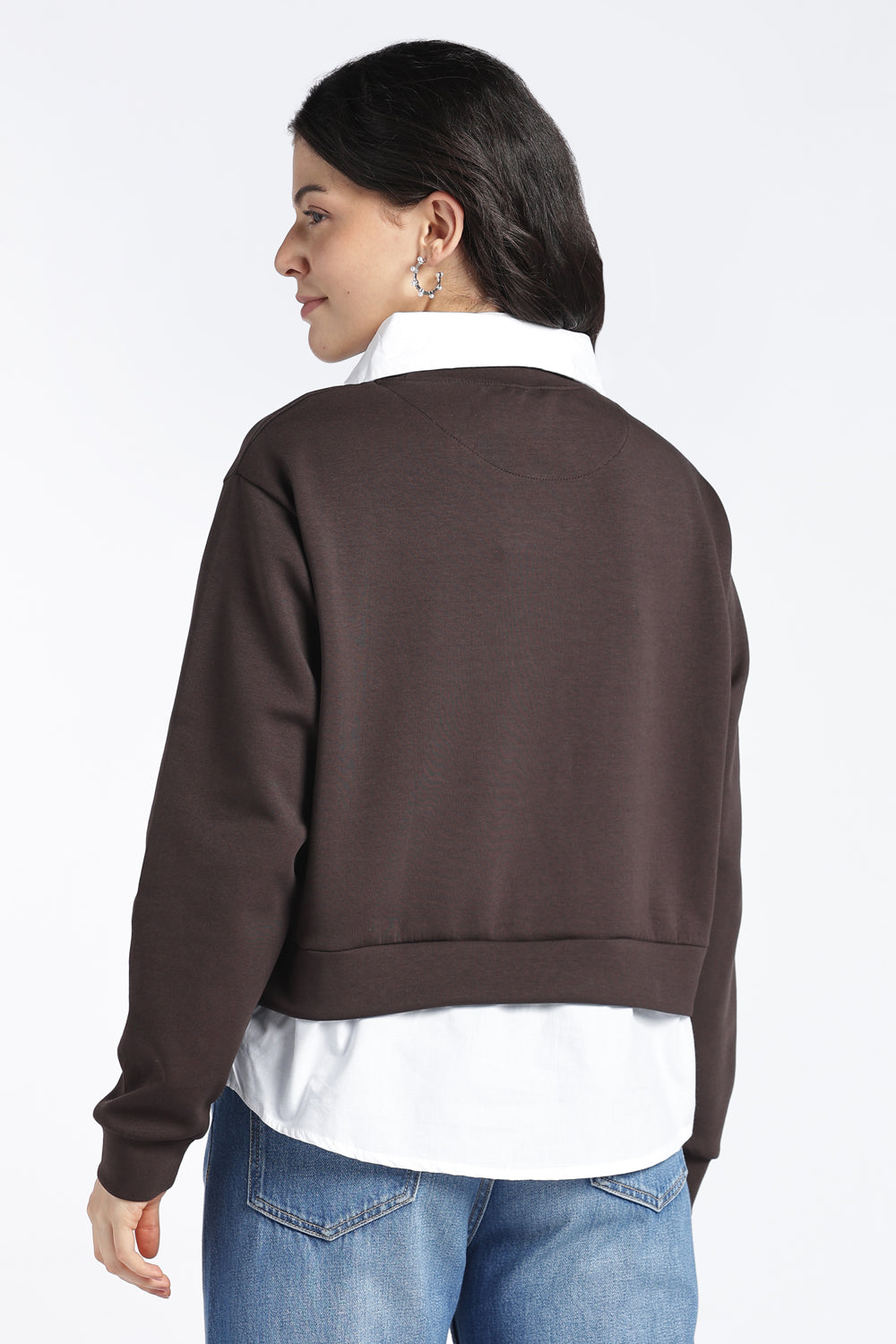 Womens Relaxed Mock Collared Graphic Brown Sweatshirt - Image 5