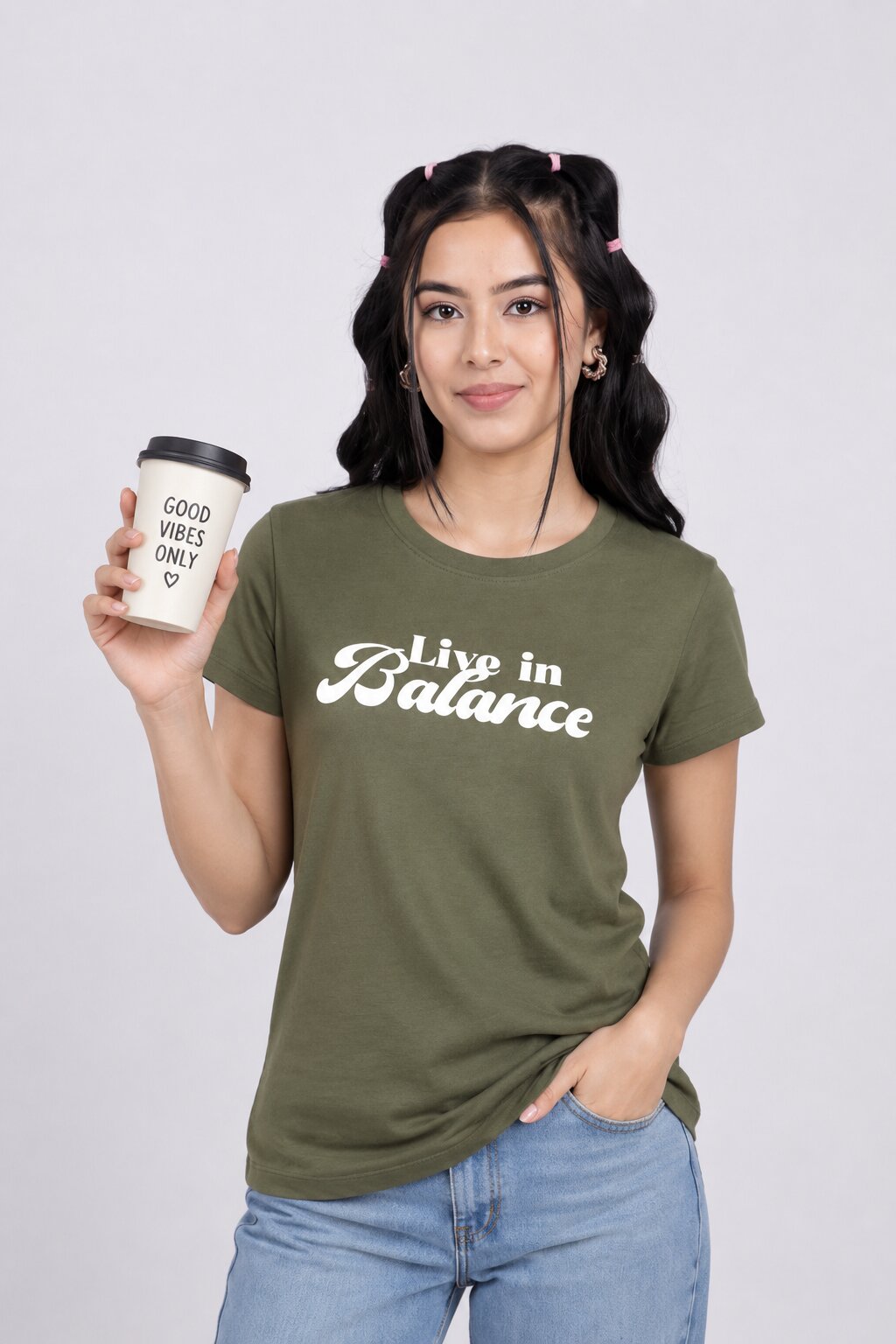 Women Olive Letter Regular Fit T-Shirt - Image 1