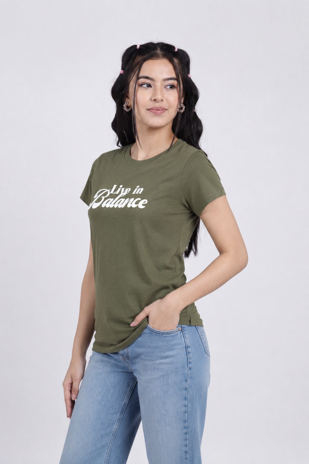 Women Olive Letter Regular Fit T-Shirt - Image 4