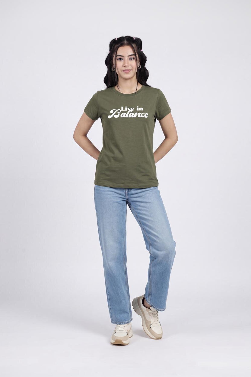Women Olive Letter Regular Fit T-Shirt - Image 6