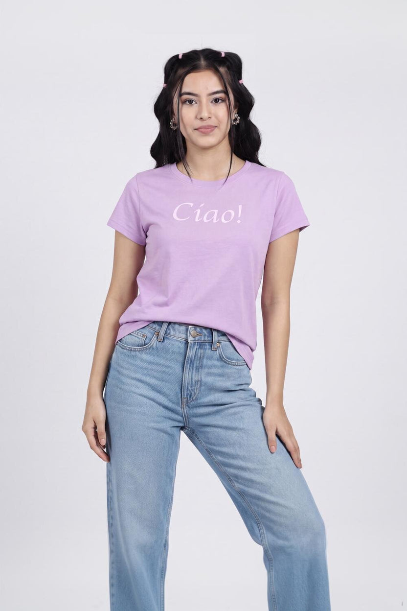 Women Lilac Letter Regular Fit T-Shirt - Image 2