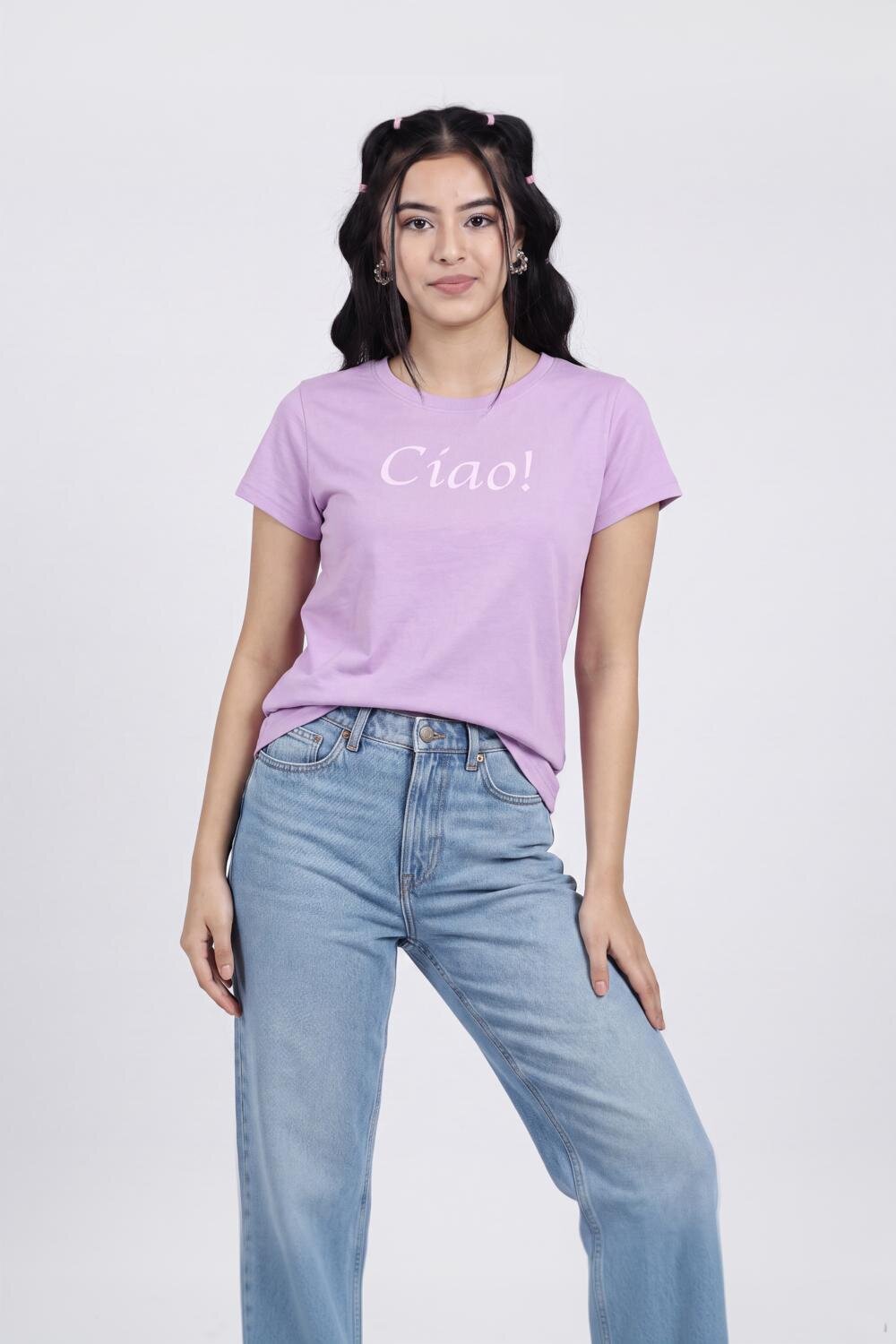 Women Lilac Letter Regular Fit T-Shirt - Image 2