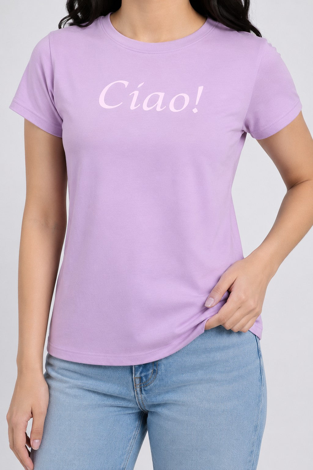 Women Lilac Letter Regular Fit T-Shirt - Image 3