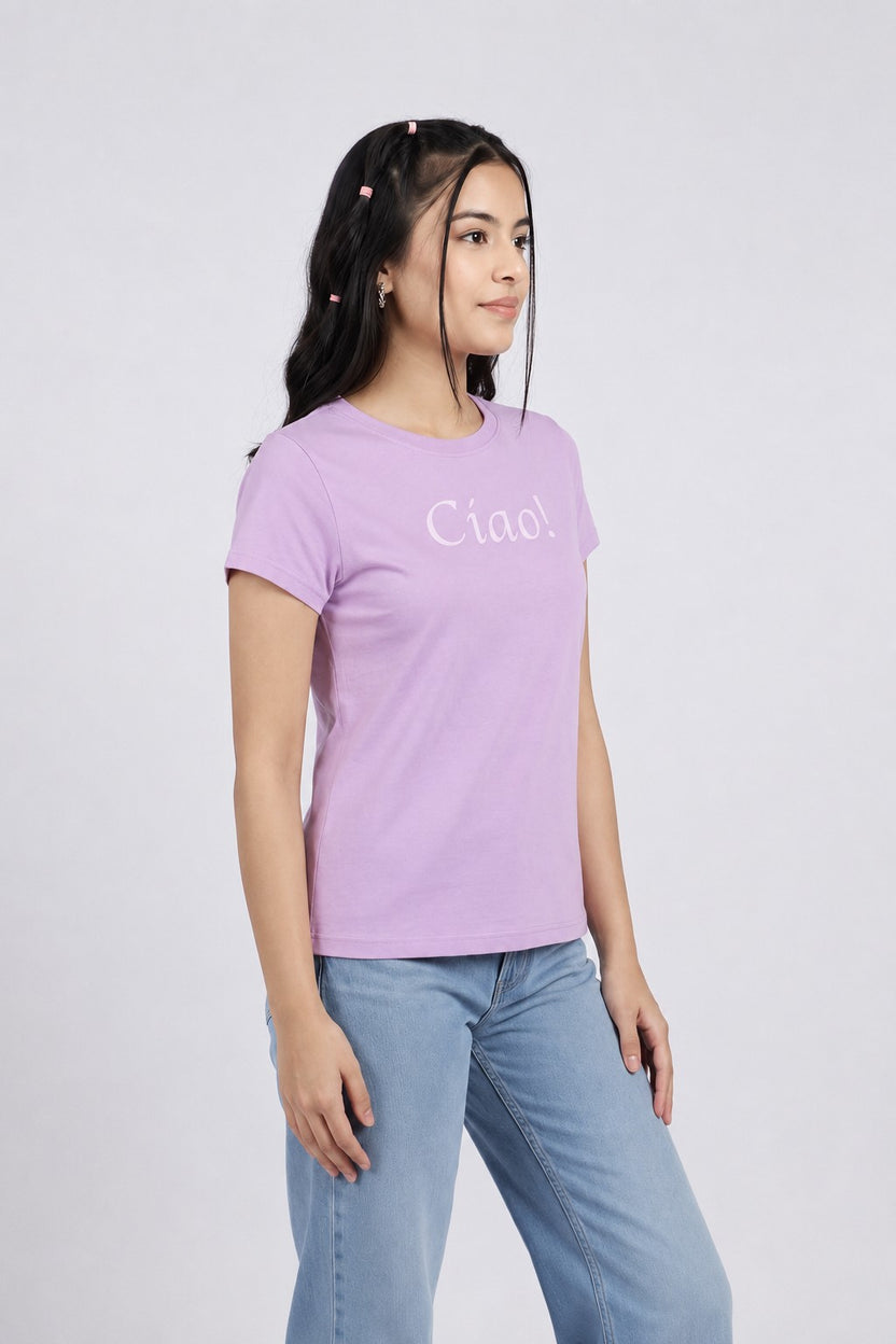 Women Lilac Letter Regular Fit T-Shirt - Image 4