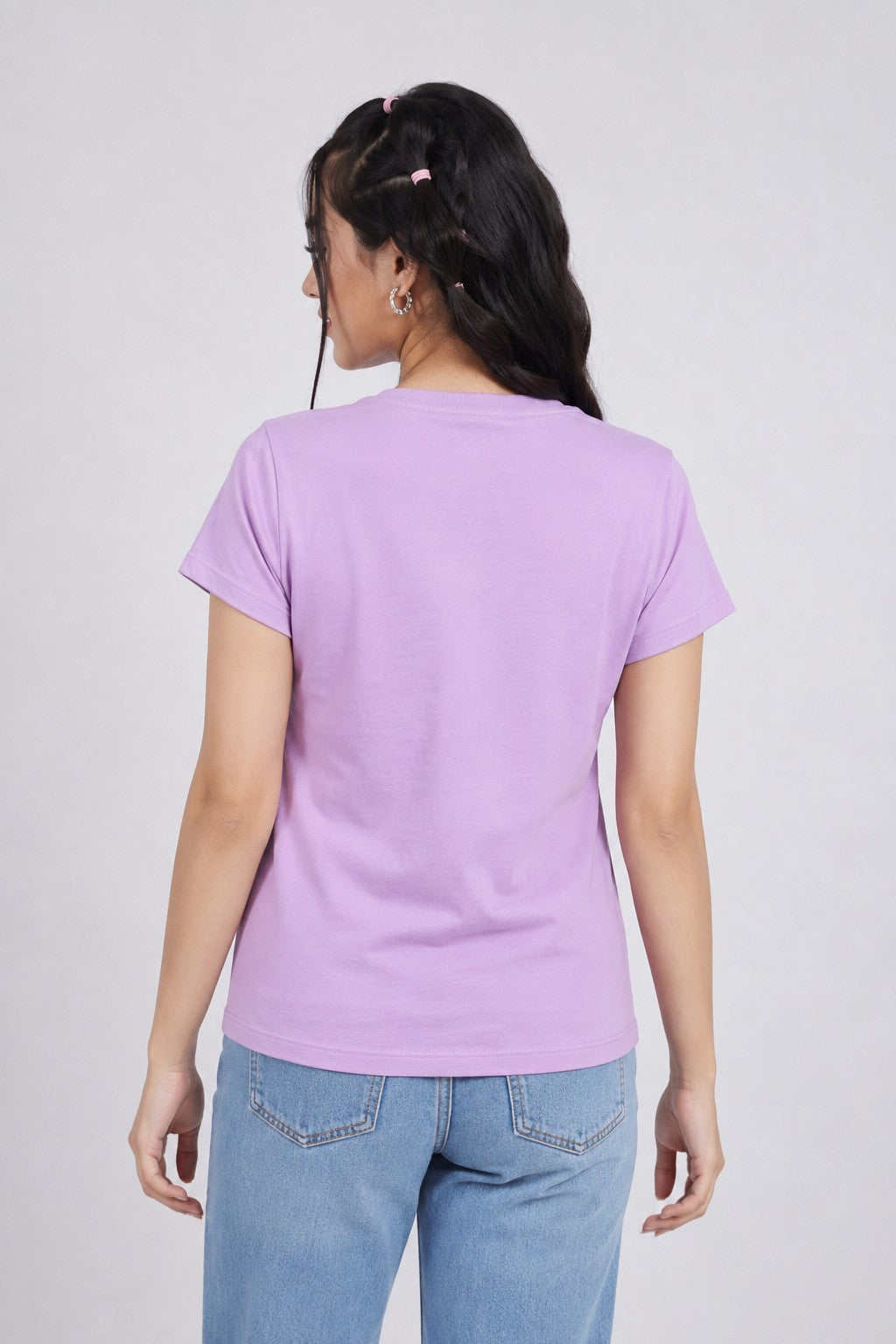 Women Lilac Letter Regular Fit T-Shirt - Image 5