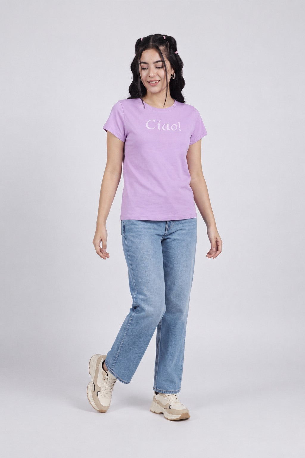 Women Lilac Letter Regular Fit T-Shirt - Image 6