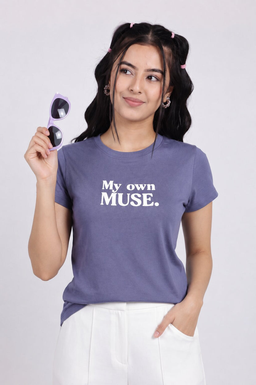 Women Purple Patterned Regular Fit T-Shirt - Image 1