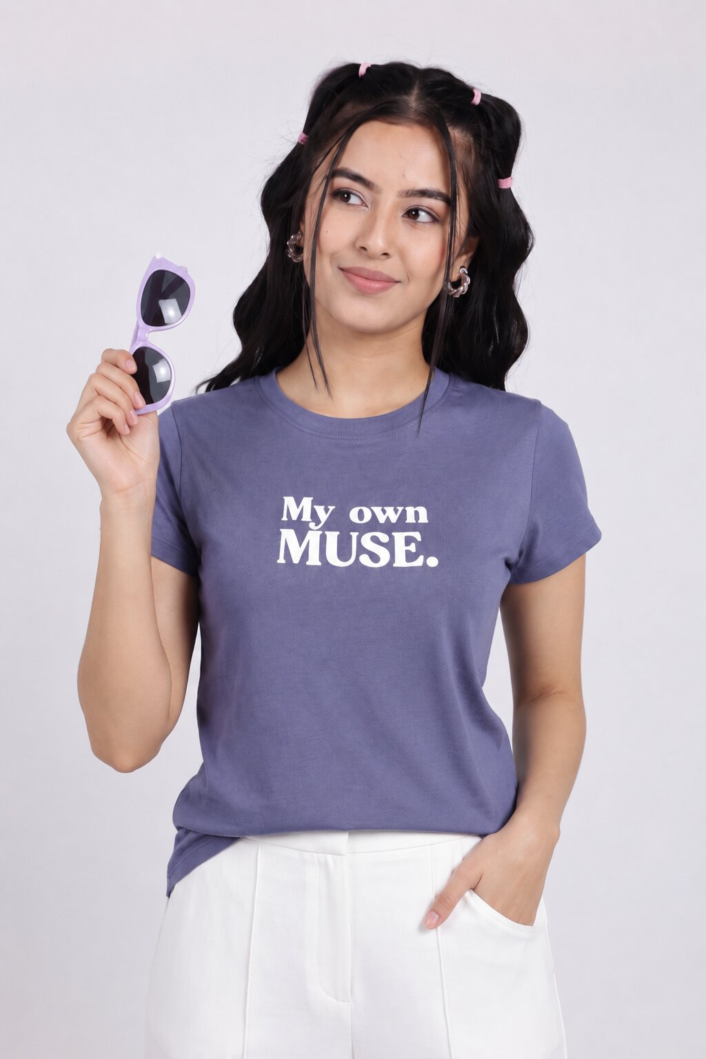 Women Purple Patterned Regular Fit T-Shirt - Image 1
