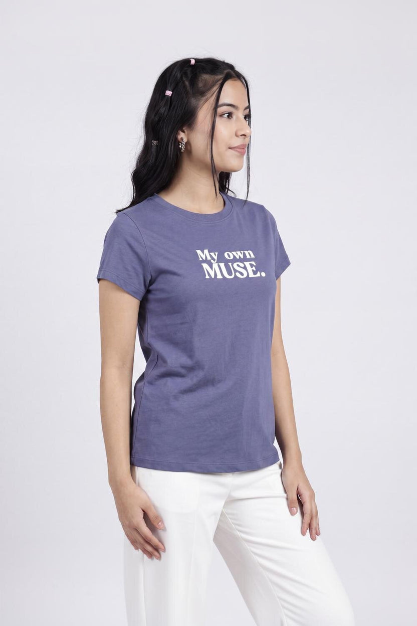 Women Purple Patterned Regular Fit T-Shirt - Image 4