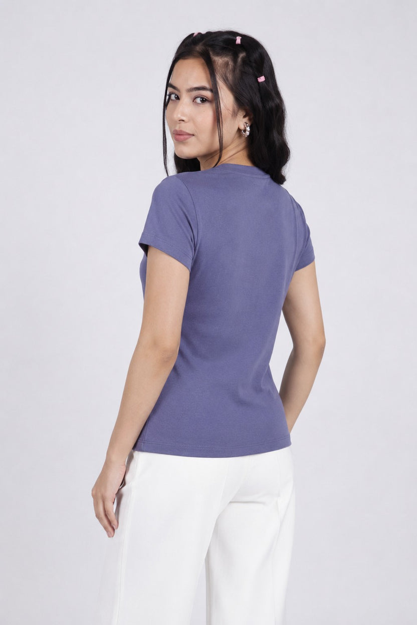 Women Purple Patterned Regular Fit T-Shirt - Image 5