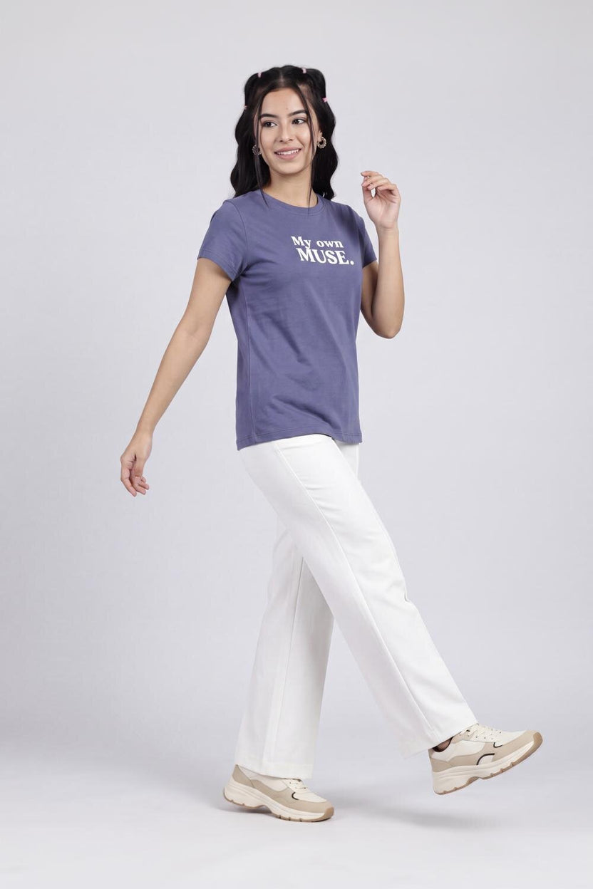 Women Purple Patterned Regular Fit T-Shirt - Image 6