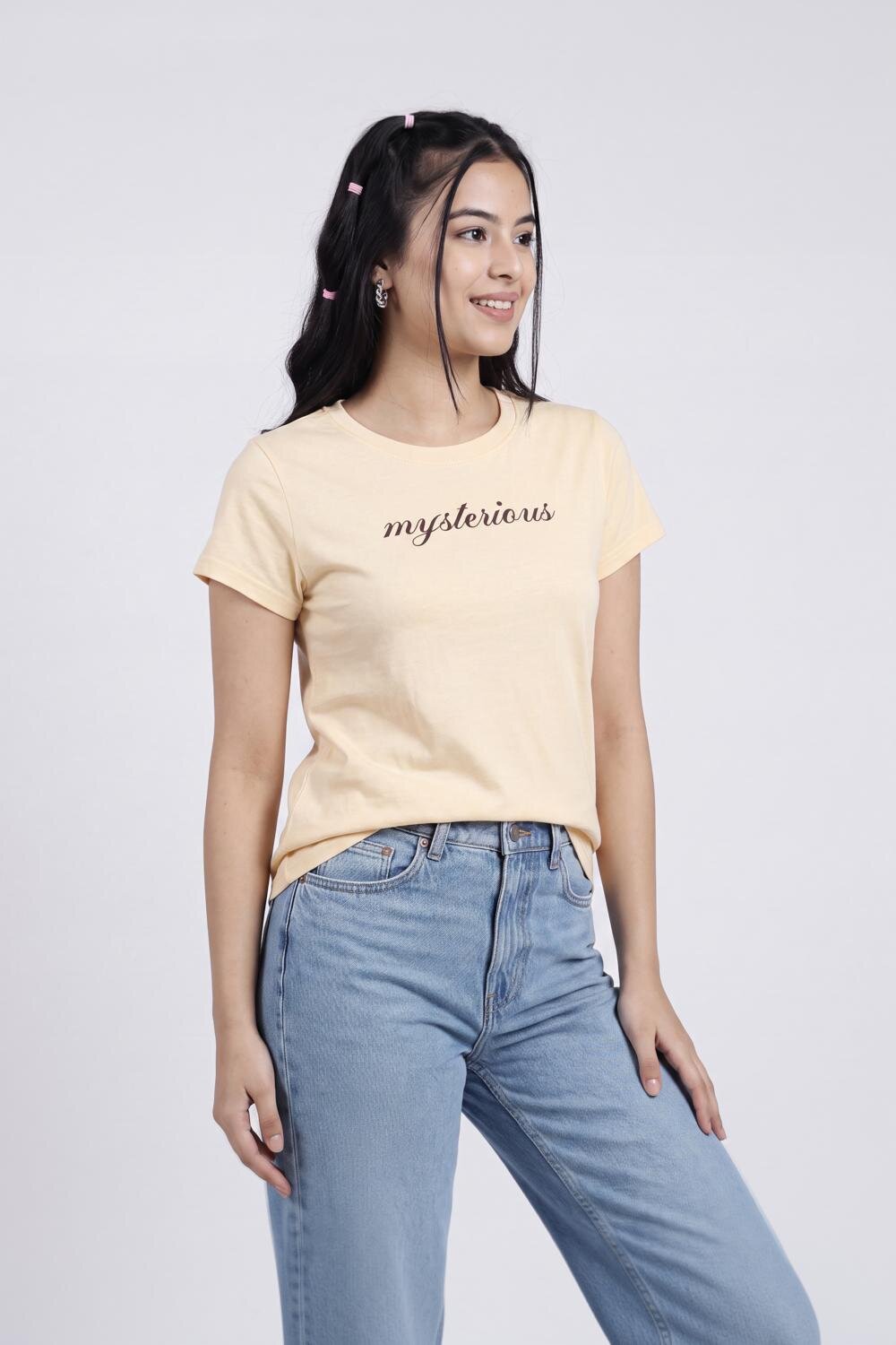 Women Yellow Letter Regular Fit T-Shirt - Image 4