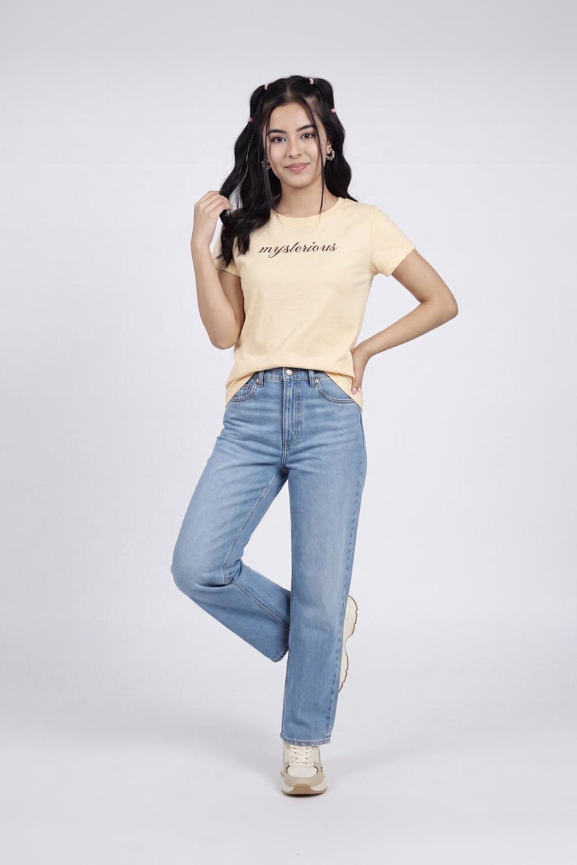 Women Yellow Letter Regular Fit T-Shirt - Image 6