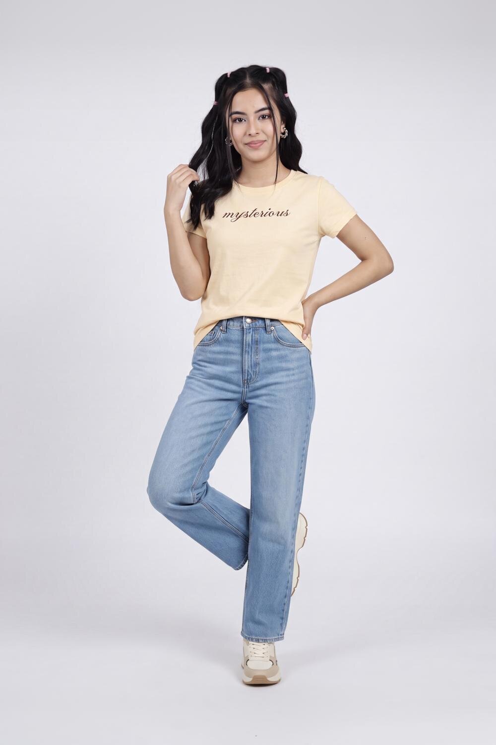 Women Yellow Letter Regular Fit T-Shirt - Image 6