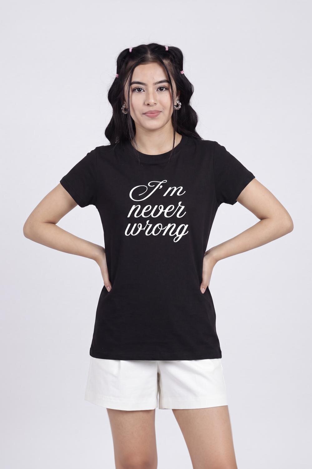 Women Black Letter Regular Fit T-Shirt - Image 2