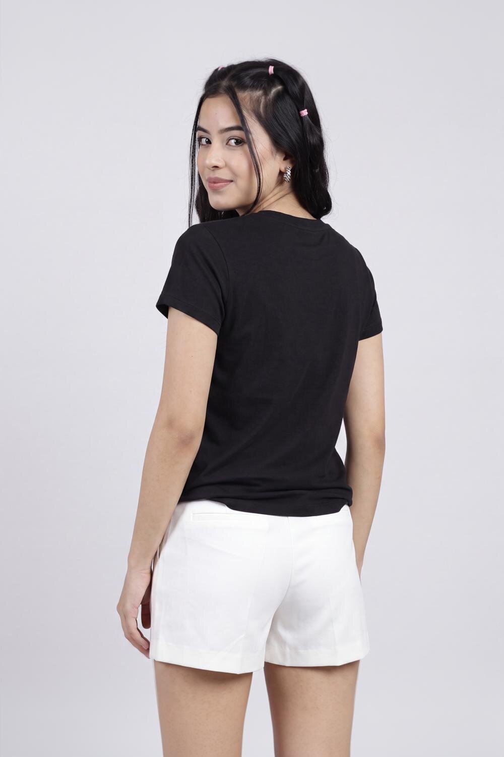 Women Black Letter Regular Fit T-Shirt - Image 5