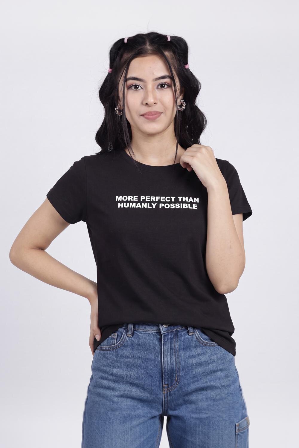 Women Black Graphic Regular Fit T-Shirt - Image 2